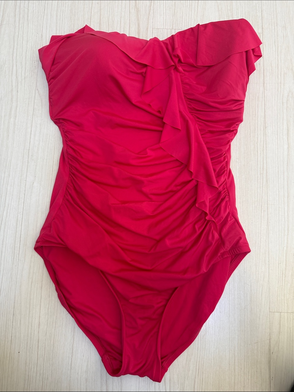 Badgley Mischka Hot Pink Ruffled One-Piece Swimsuit